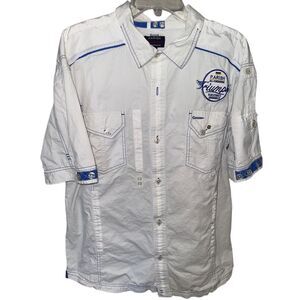 MENS PARISH TRIUMPHANT ALL CONQUERING Whote Blue CAMP SHIRT 3XL‎